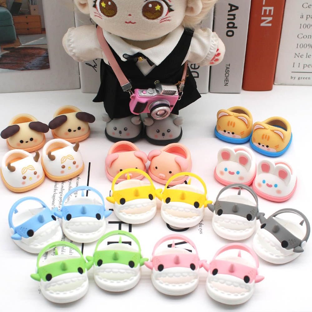 niannyyhouse 20cm Plush Shark Shoes Slippers Cotton Doll Sandals Dress-Up Doll Accessories (Gray)