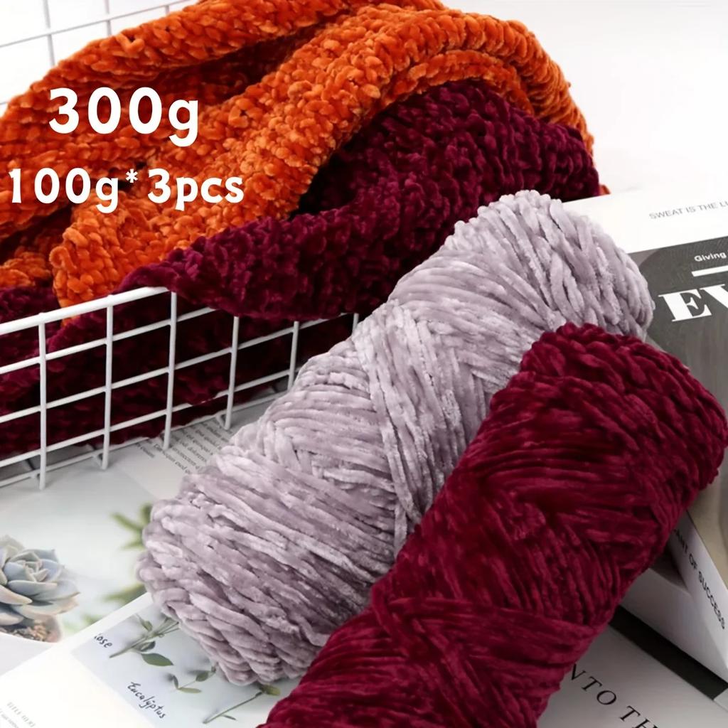 3 ks Měkká sametová chenille příze - Živý vícebarevný sortiment pro pletení a háčkování - Příze pro začátečníky a řemesla Háčkování