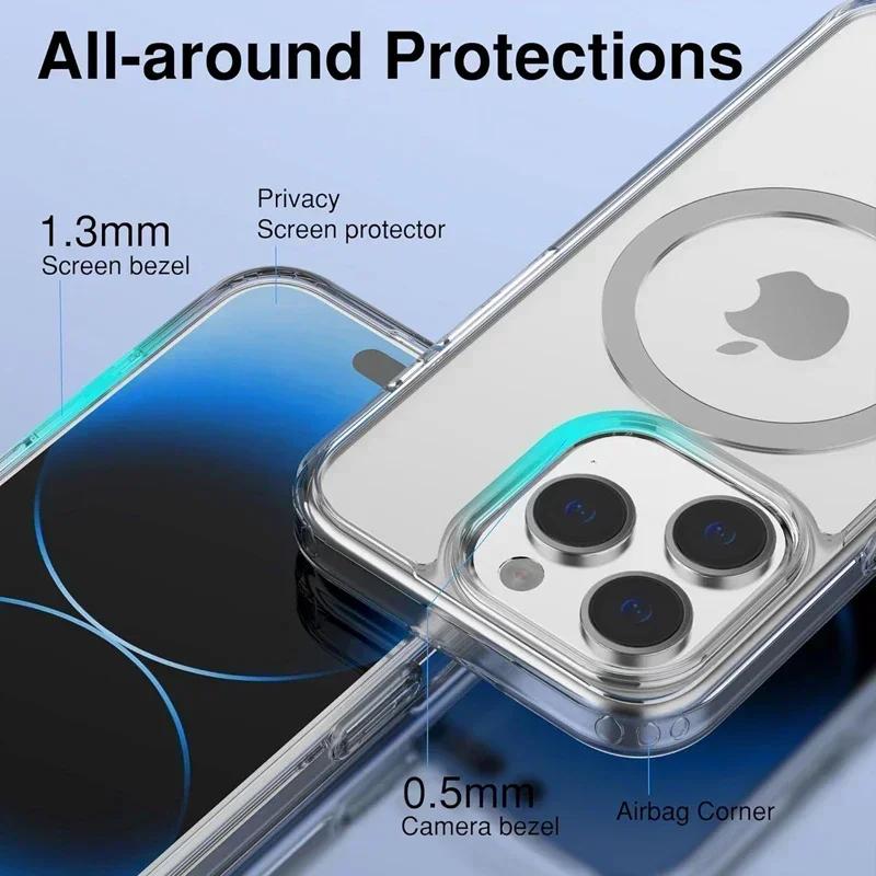 Magnetic  Clear Case For iPhone 17 16 15 14   11 Pro Max Plus mini Air Funda For Magsafe Silicone Transparent Cover