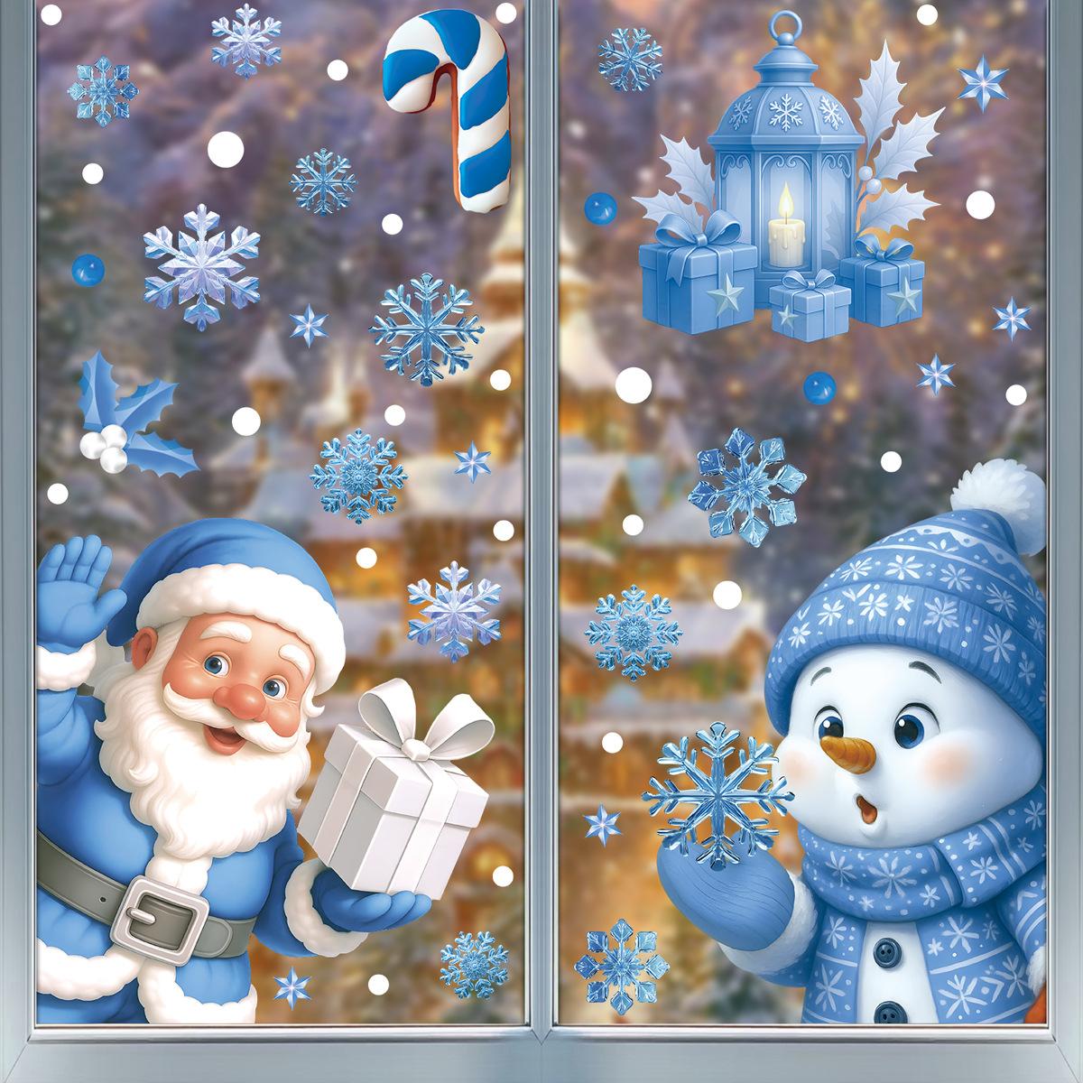 

Christmas Window Stickers Static Electricity Stickers Snowman Santa Claus Snowflake Pattern Cartoon Home Holiday Party Decor