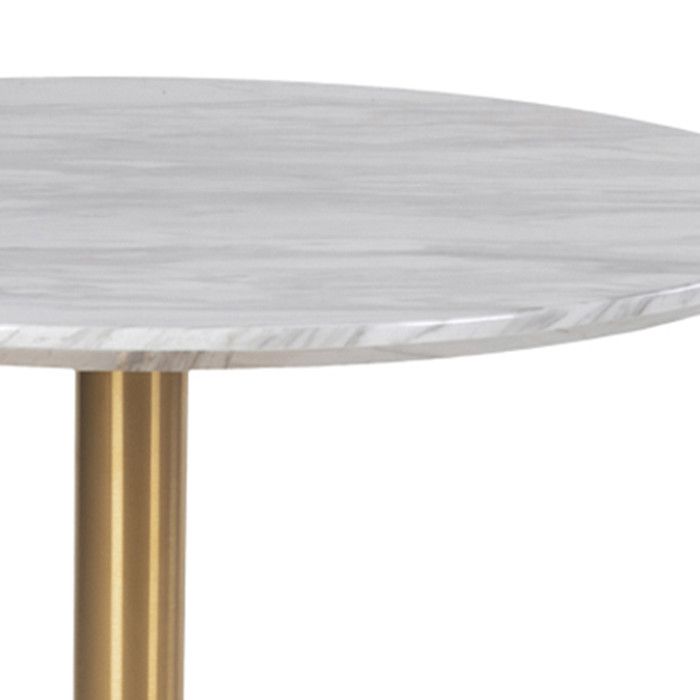 Table à manger ronde 90x75 cm aspect marbre blanc et laiton - DERVAL