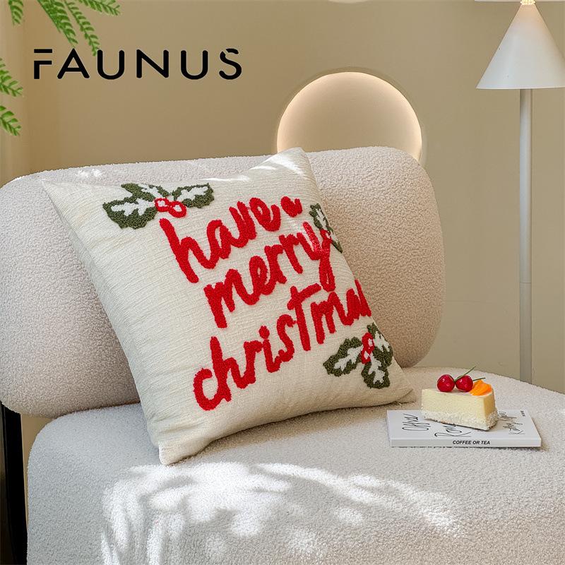Christmas Embroidery Candy Cane & Santa Hat Tufted Throw Pillow Cover