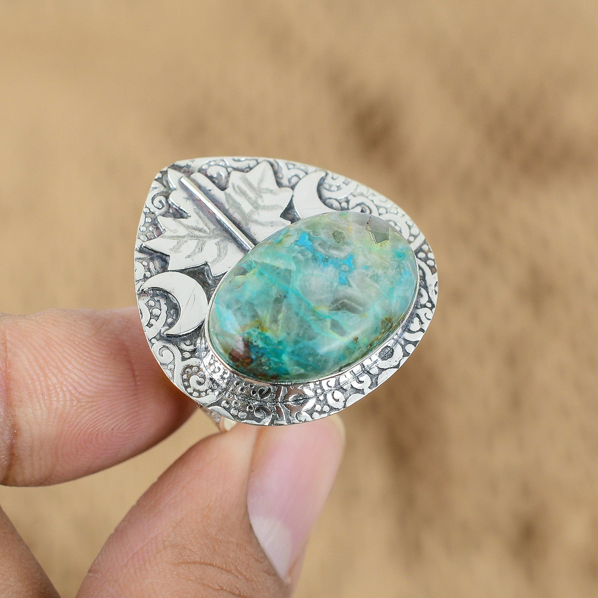 

Oval Natural Shattuckite Cresent Moon New Multi Stone Ring 925 Sterling Silver Yes