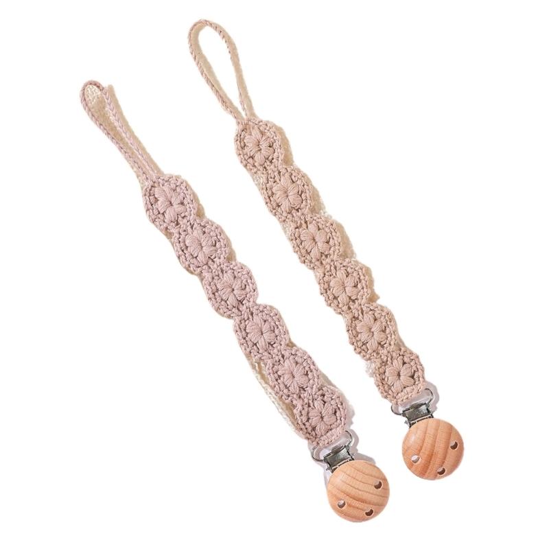 Pack of 2Pcs Handwoven Baby Pacifier Clip Chain Hand-knitting Toddler Feeding Bottle Strap Belt for Infants