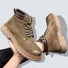 Men's High-Top Warm Genuine Leather Martin Boots - Yellow, Casual Outdoor Hiking & British Work Style for Autumn/Winter