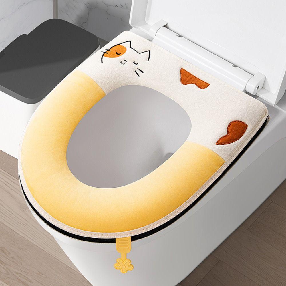 Handle Toilet Seat Cushion With Zipper Closestool Mat Reusable Plush Toilet Seat Cover  Lavatory