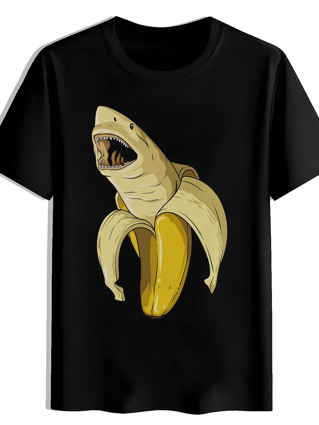 T-shirt Funny Shark & Banana Print - Shark Banana Costume Party Outfit XXXXL