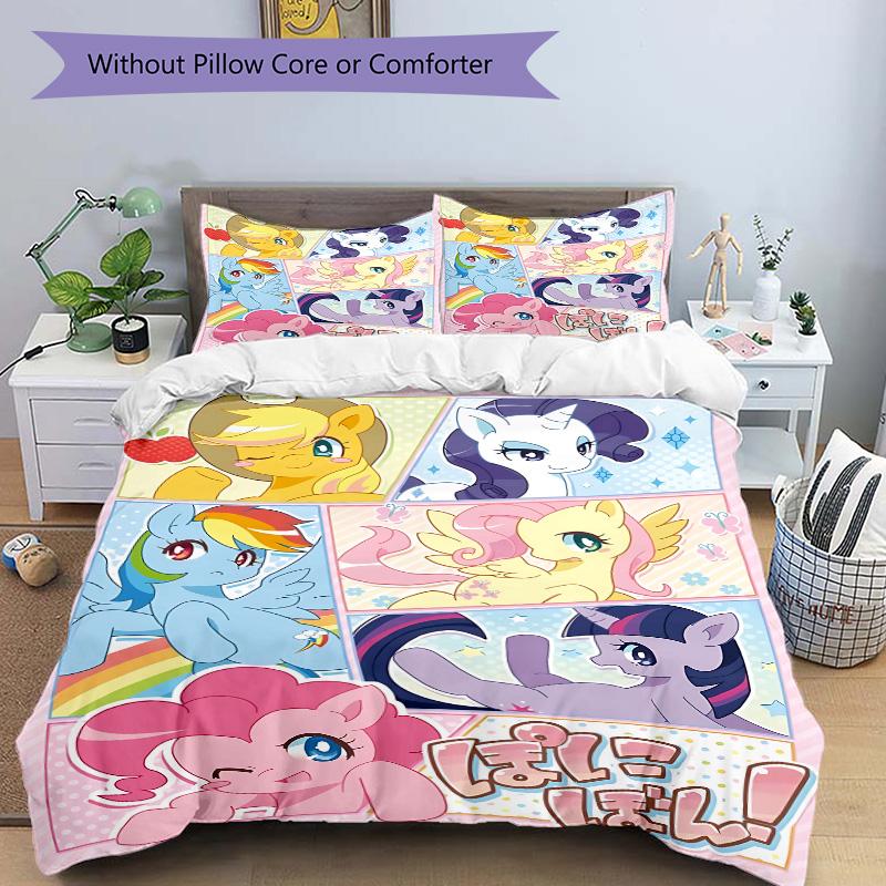 Colorful Ponies Friendship Magic Print 3Pcs Bedding Set,Duvet Cover with 2 Bedro,Pillowcase Home Birthday Gift