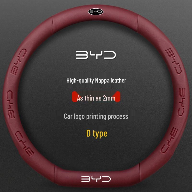 BYD Song PLUS Steering Wheel Cover for Han EV, Tang/Yuan Pro, Dolphin, Seagull, Qin - Genuine Leather