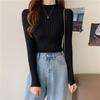 Women Spring Autumn Winter Half High Collar Pullovers Sweaters Jumper Primer Shirt Full Sleeve Short Slim-fit Tight Bottoming Knit Chic Solid One Size