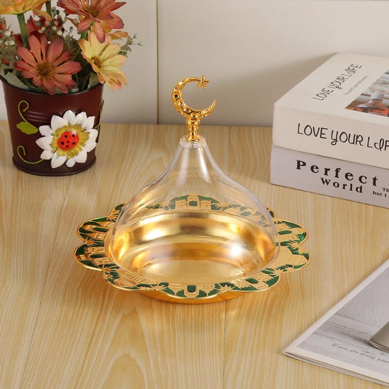 

Golden Dessert Plate with Moon-shaped Lid and Wrought Iron Dessert Storage Tray, Transparent Acrylic Fruit Dish золотий/зелений