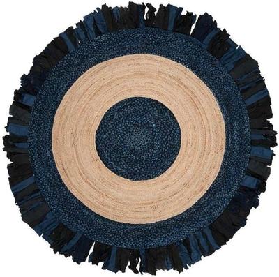 Aizza Trends Indian Handmade Braided Natural Jute and Cotton Round Floor Area Rug- Jute Rug- Dining Room- Living room-Center Table Carpet-Floor Mat