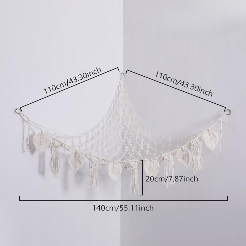 1/2pcs Handmade Cotton Rope Braided Tassel Hanging Storage Net Bohemian Style Home Wall Decoration Multi-functional Storage Net