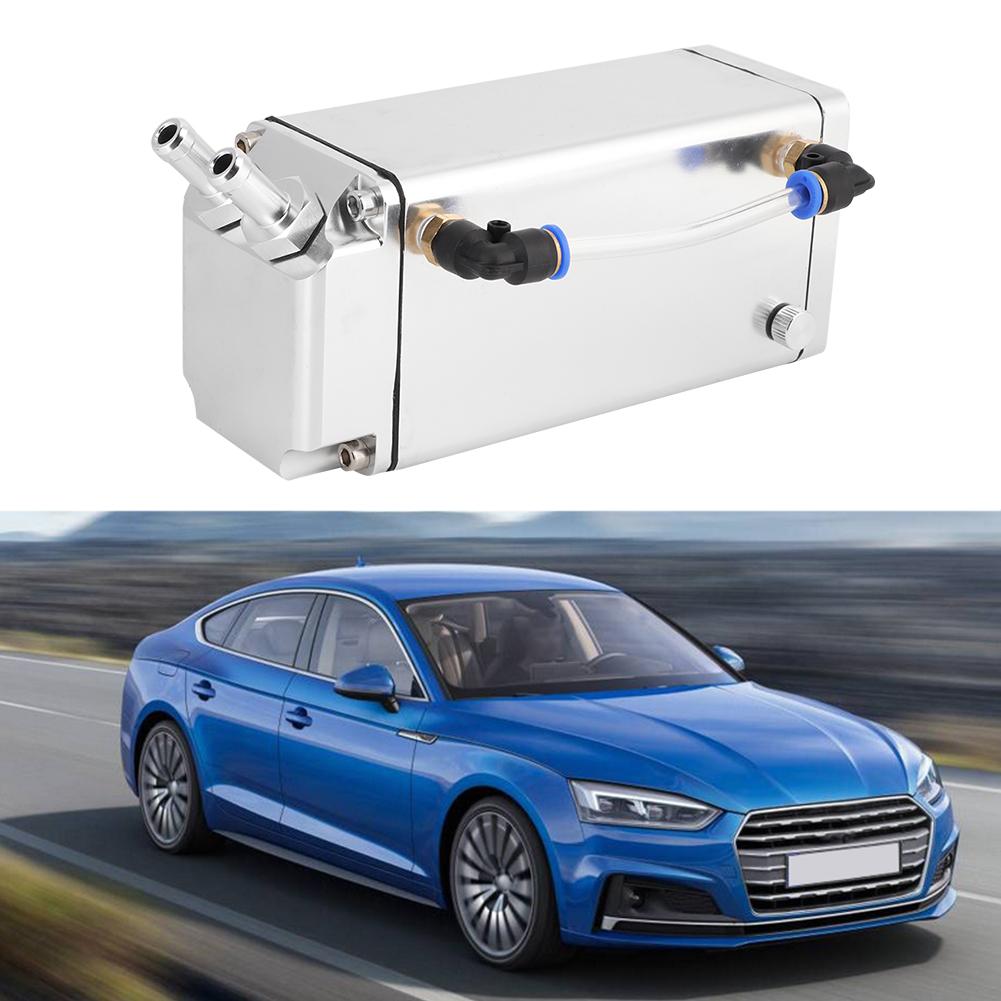 Square Aluminum Racing Oil Catch Tank Breather Can Reservoir Car Modified Accessories (Silver)