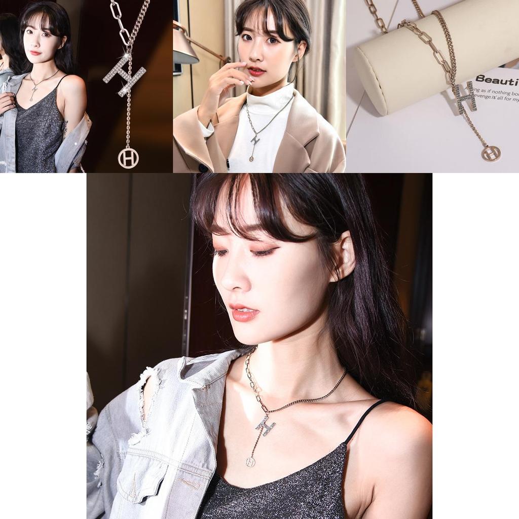 Fashion Trendy Korean Statement Letter H Pendant Necklace With Tassels Classy