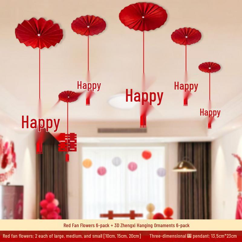 Luxury Wedding Decoration Pendants: Double Happiness Ceiling Ornaments for Bride's and Groom's Bedrooms & Living Room