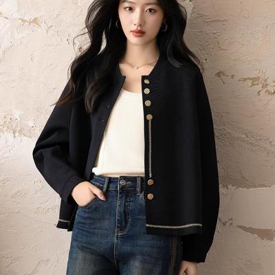 Schwarze kleine Duft-Freizeitjacke für Damen im Herbst Neu Kurz Übergröße Damen Baseballuniform-Oberteil