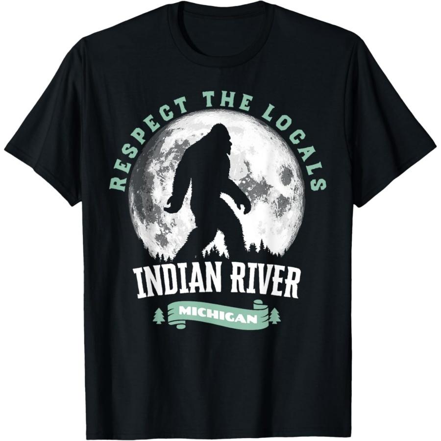Indian River Michigan Respect Locals Bigfoot Sasquatch Moon T-Shirt S
