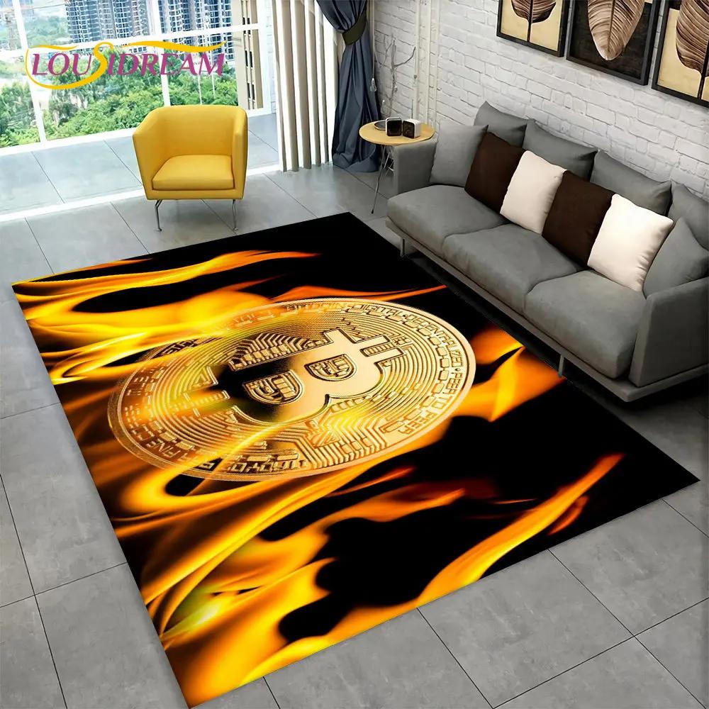 3D Bitcoin Virtual Valuta Area Matta Stor, Matta för Vardagsrum Sovrum Soffa Lekrum Dörrmatta Dekor, Barn Halkfri golvmatta