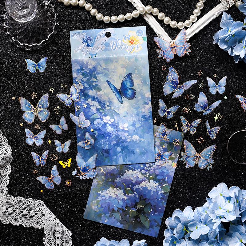 ZABC Set de Pegatinas de Sombra de Mariposa Parpadeante: Decoración de Collage para Diario con Estampado en Caliente, 6 Estilos de Inspiración Europea.