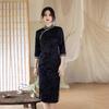 Autumn and winter national style new Chinese cheongsam 1011 new improved young girl high-end knitted jacquard seven-quarter sleeve