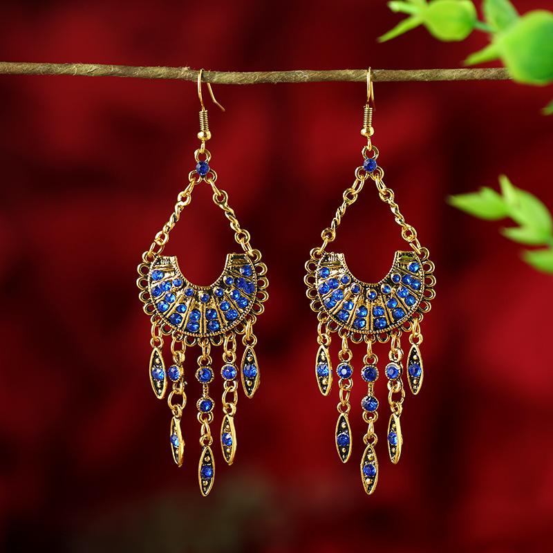 

Ретро хрустальные длинные серьги с бахромой Богемные этнические серьги с характером и темпераментом Женские серьги для отпуска