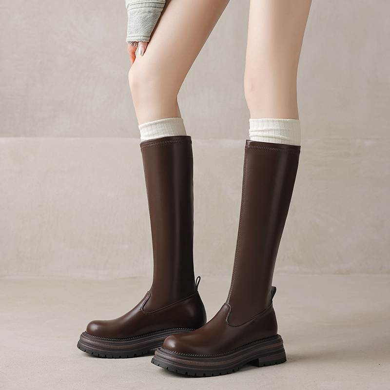 Krazing Pot Microfiber Autumn Winter Shoes Thick Bottom Platform Size 43 Long Boots Zipper Punk Style Thigh High Boots