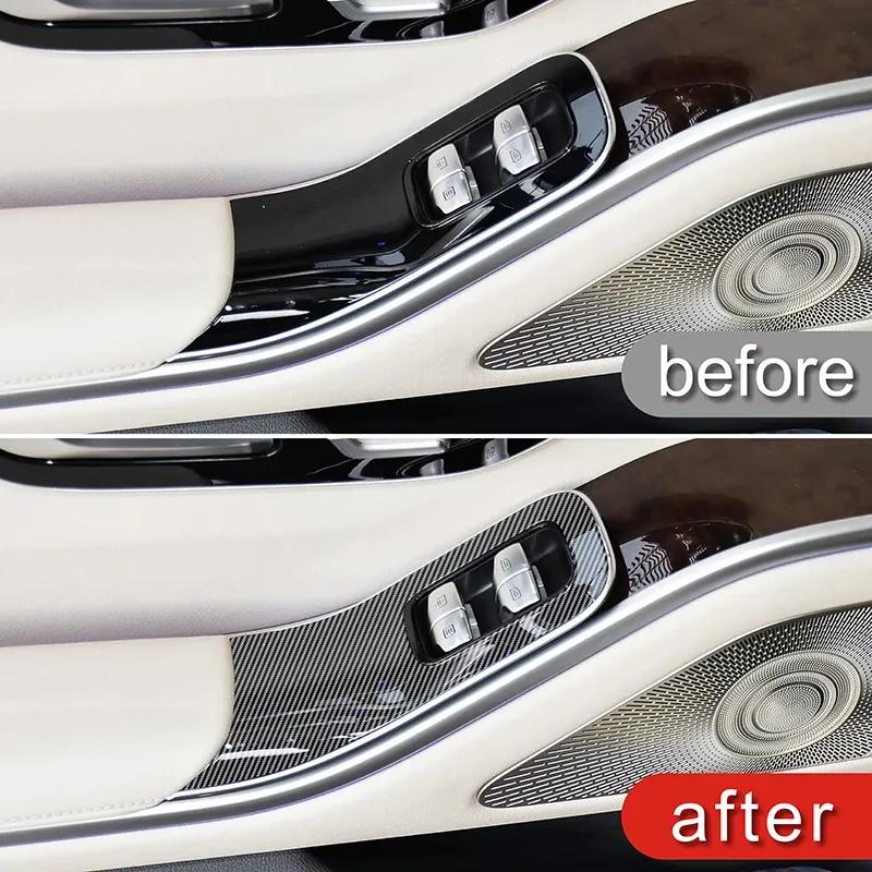 Car Door Window Glass Lift Panel Cover Carbon Fiber Texture Trim For Mercedes Benz S Class W223 -24 LHD Interior Accessories