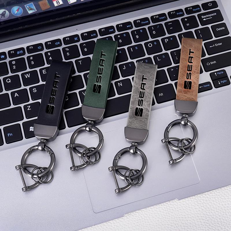 Metal Vintage Leather Car Styling Keychain Key Ring For Seat Leon 5F Mk3 Ibiza 6J Tarraco Arona Ateca Alhambra Auto Accessories