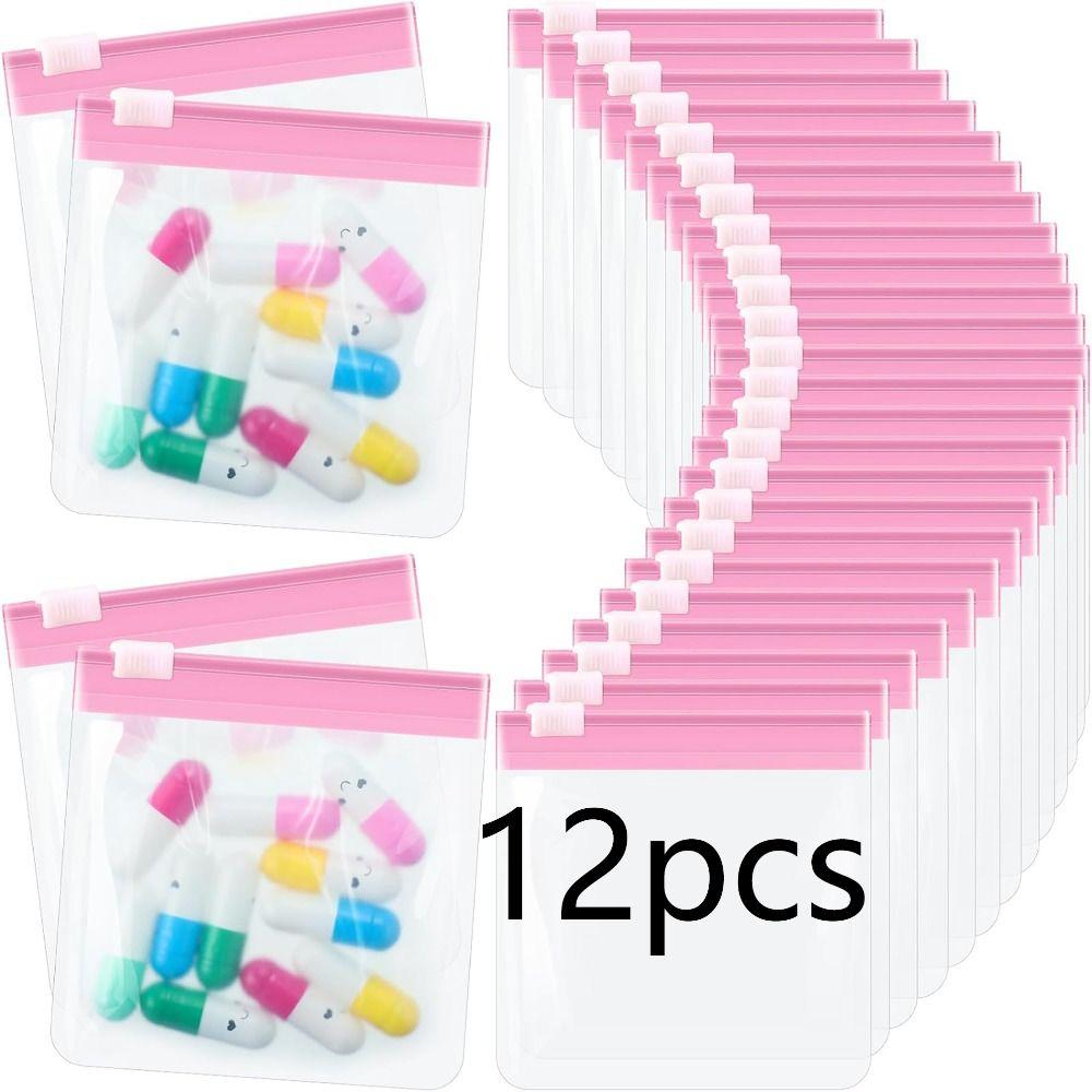 

12pcs/bag Anti-oxidation Self Sealing Bag Multi-purpose Travel Pill Bags for Pill Bracelet Ring розовый
