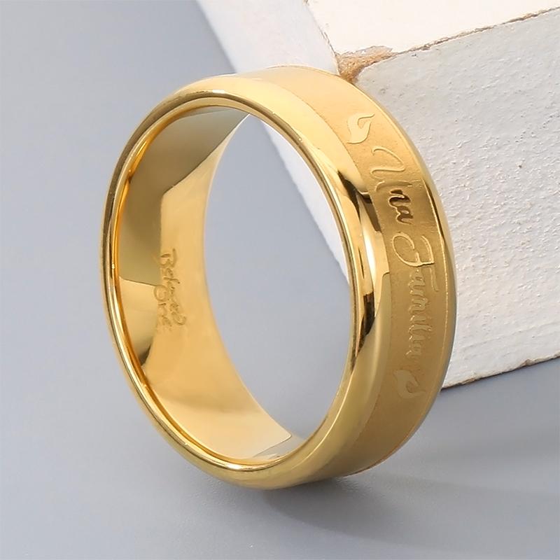 Shiny Gold Color Stainless Steel Ring for Men Women Engraved Band Trendy Jewelry Anniversary Valentine's Day Gift