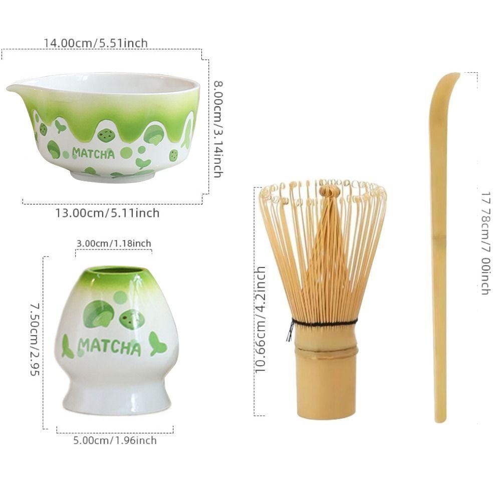 4PCS Stirring Bamboo Ceramic Japanese Matcha Tea Set Reusable Food Grade Matcha Whisk Safe Japanese Chasen