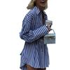 Mid-Length Shirts Loose Stripe Patchwork Shirt Dress Striped Mid Length Shirt