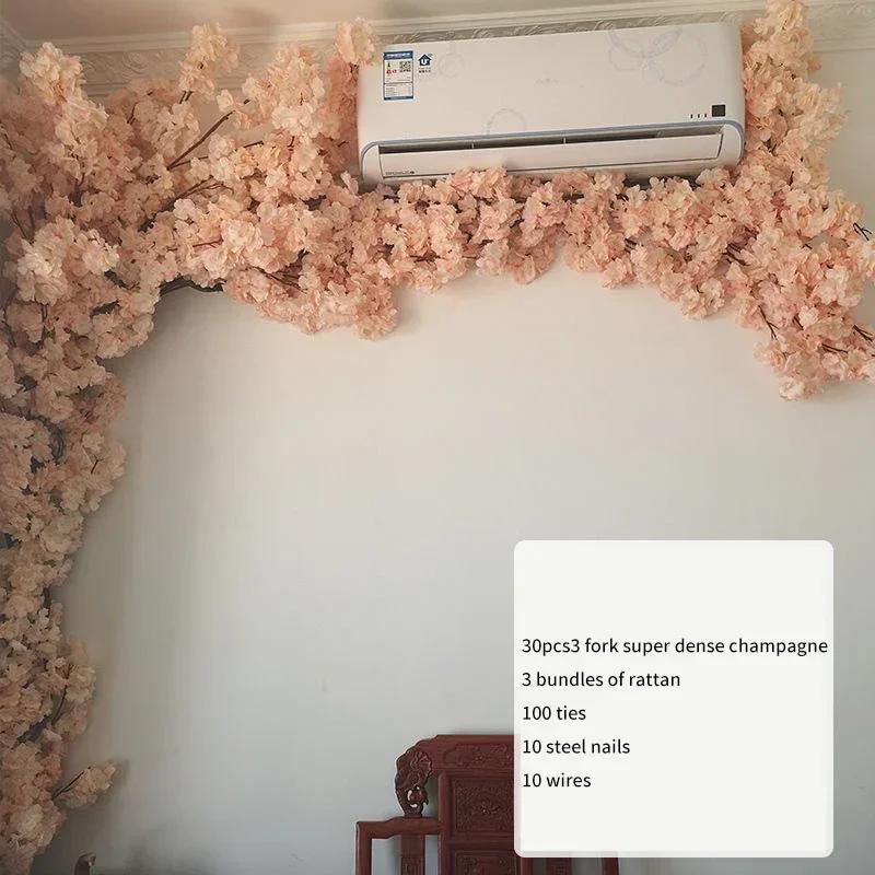 Artificial Cherry Tree Rattan Flower, Silk Wedding Background, Wall Decoration Flower, Home Decoration
