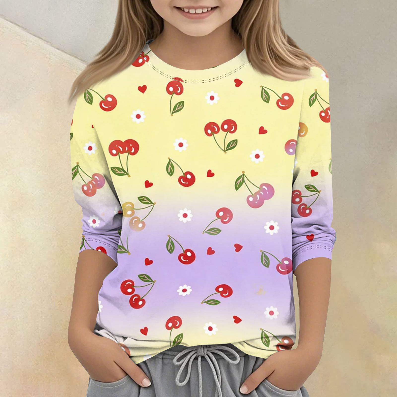 

Kids Casual T Shirt with Fruit Print Crew Neck Three Quarter Sleeve Lightweight Soft Fabric Comfortable Fit for Everyday Wear 120
