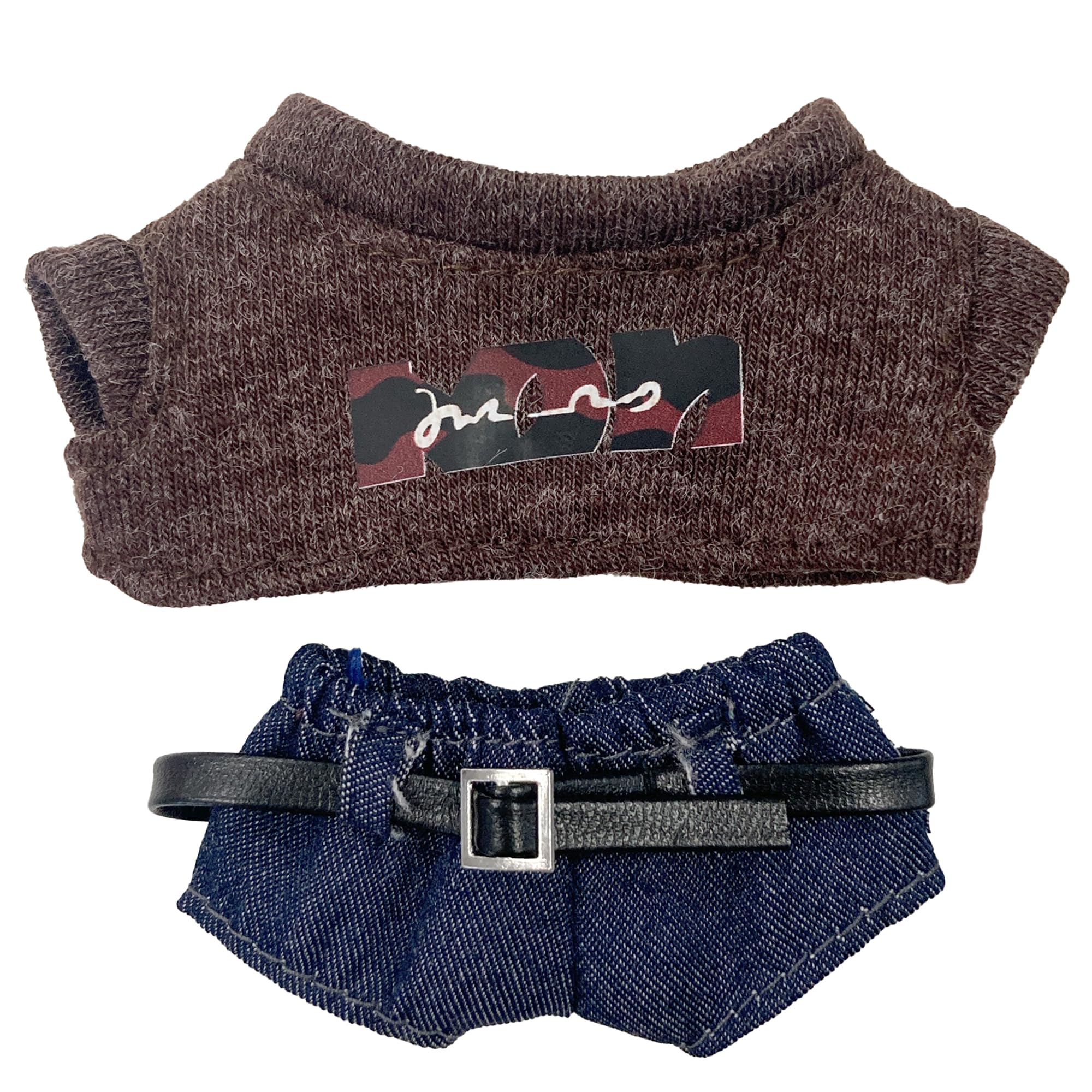 

10cm Plush Toy Set (Brown) Graphic T-Shirt, Pants, and Belt Set, Perfect for Kigurumi, Otaku, and Otaku Fans, Dolls, Mascots, and Kpop Dolls [Used]