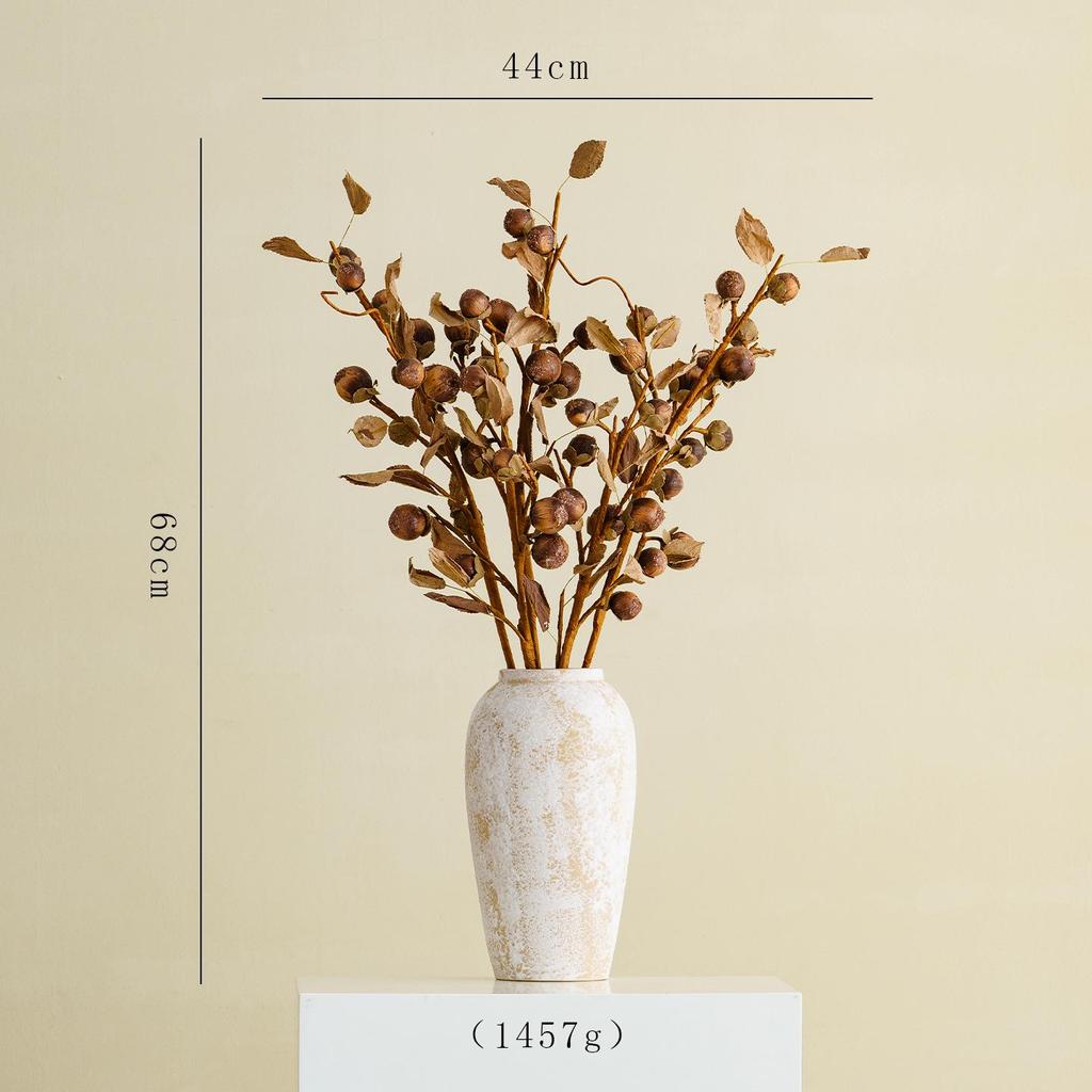 Shu Men Chinese Wabi-sabi Style Ceramic Vase for Dried Flowers – Retro Coarse Pottery Ornament for Living Room Decor.