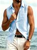 Men's White Linen Sleeveless Button-Down Shirt with Chest Pocket, Breathable Summer Beach Vacation Resort Wear, Casual Holiday Top for Men