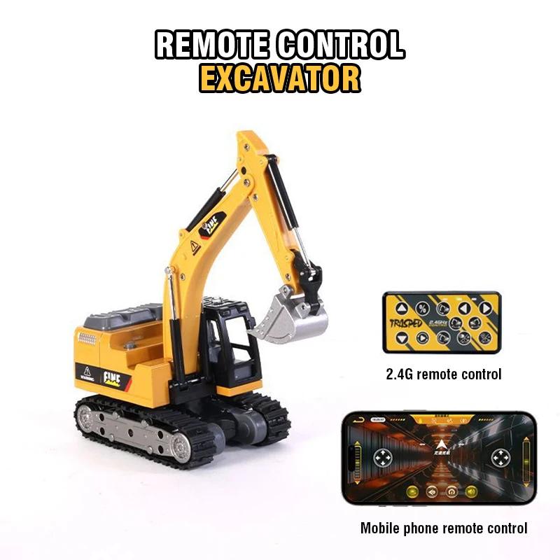 1/64 Rc Desktop Excavator Truck Led Bulldozer Dump App Remote Control Simulation Engineering Vehicle Kids Toys New Years Gifts