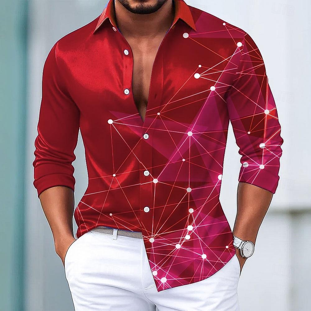 Men's Geometric Galaxy Star Print Gradient Color Shirt 3D Printed Shirt Button Up Shirt Long Sleeve Shirt Street Blouse for Mens