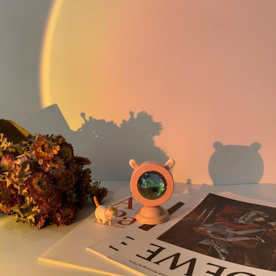 Sonnenuntergang-Projektionslampe, romantische Atmosphäre, RGB-Mini-Kaninchen-/Katzenohr-Regenbogen-Lampenprojektor für Zuhause
