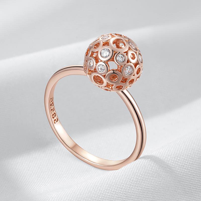 Hollow Round Ball Ring For Women Fashion  Rose Gold Color With Natural Zircon Accessories Unique Everyday Jewelry