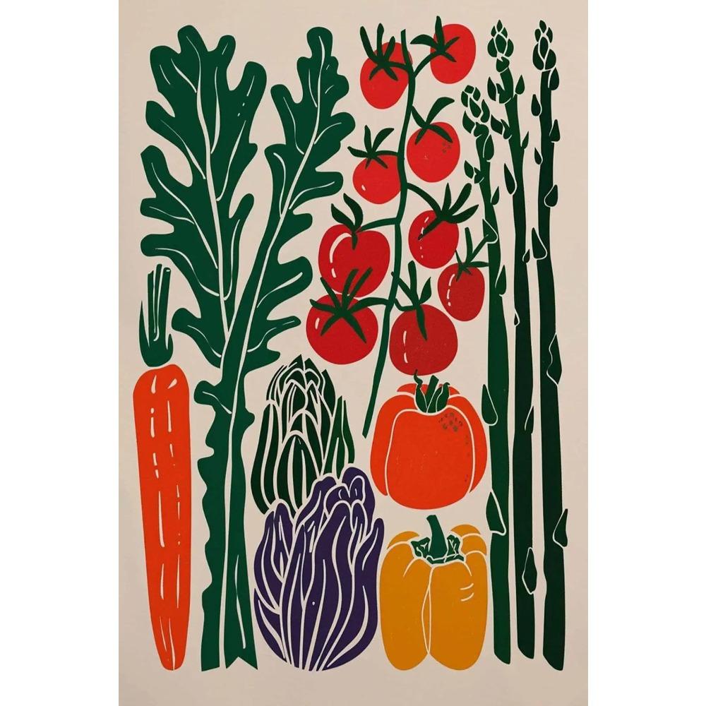 Buntes Poster mit frischem Gemüse, botanischem Gartenmotiv, minimalistischer Kunstdruck auf Leinwand, Wandbild für Wohnzimmerdekoration