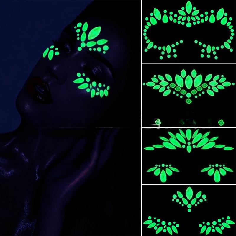New Diamond Face Stickers Luminous European and American Halloween Face Tattoo Stickers Explosive Eye Stickers Eyebrow Stickers 4 Combinations