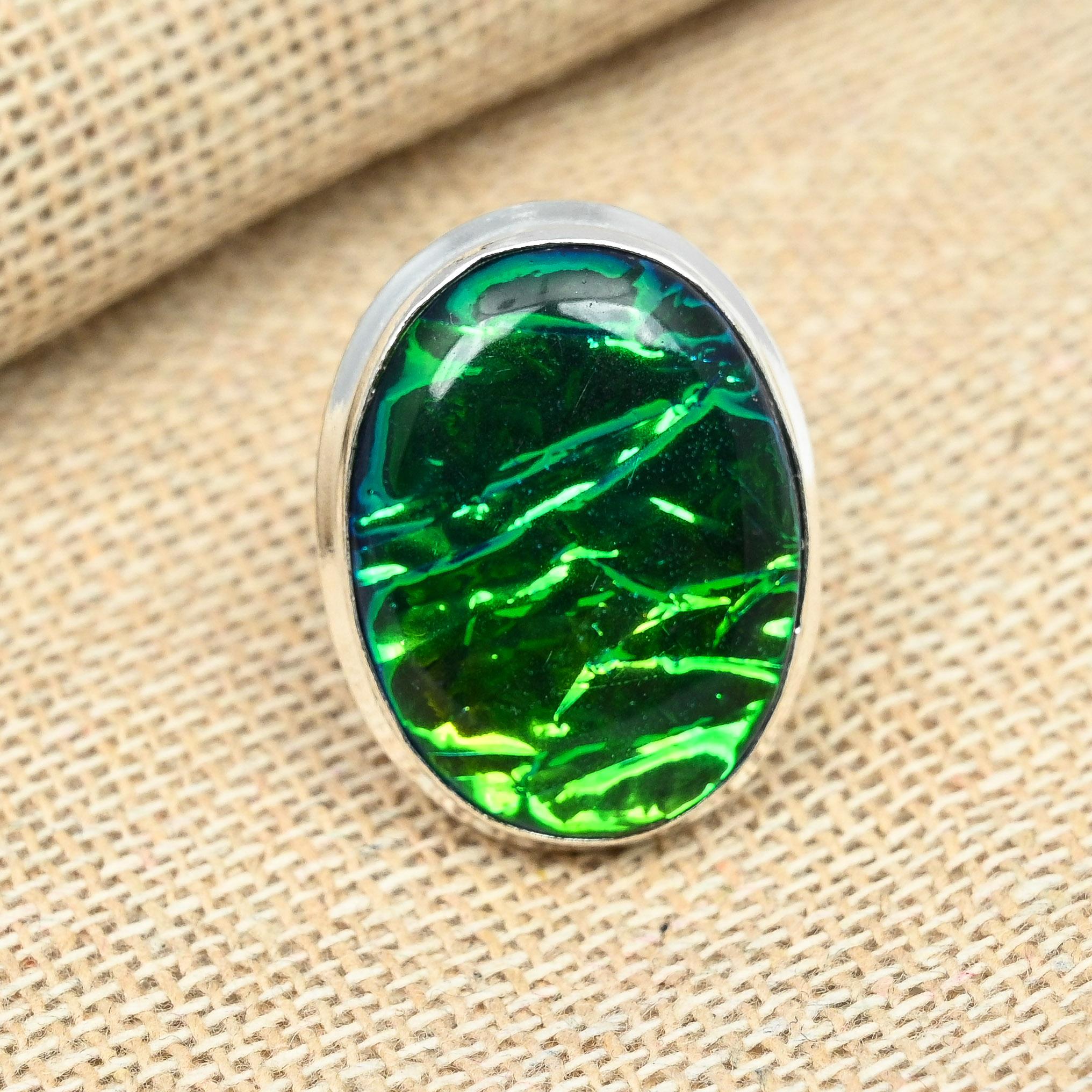 

Женское кольцо ручной работы из твердого серебра 925 пробы с синим австралийским тройным опалом и драгоценным камнем 10.5 синий