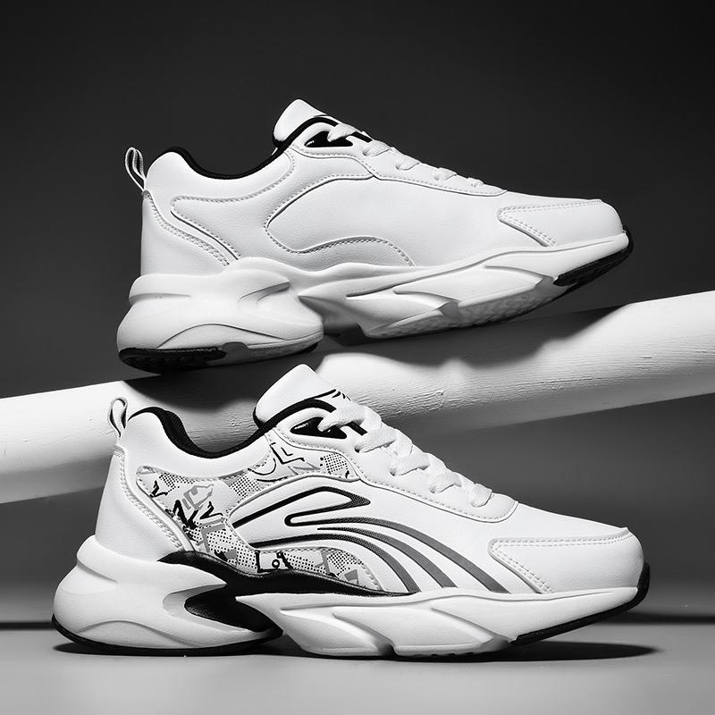 Fashion Black Men's Shoes New Autumn Running Sports Casual Shoes Thick Soled Men's Shoes Oversized Big 48 Daddy Leather Waterproof Joggi