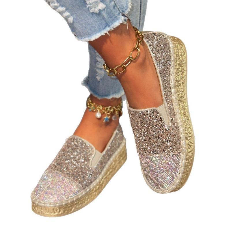 Large size casual rhinestone single shoes women's spring new shallow mouth thick bottom rhinestone fashion women's shoes