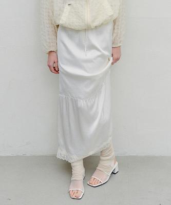 Enor Satin Lace Maxi Skirt - Ivory
