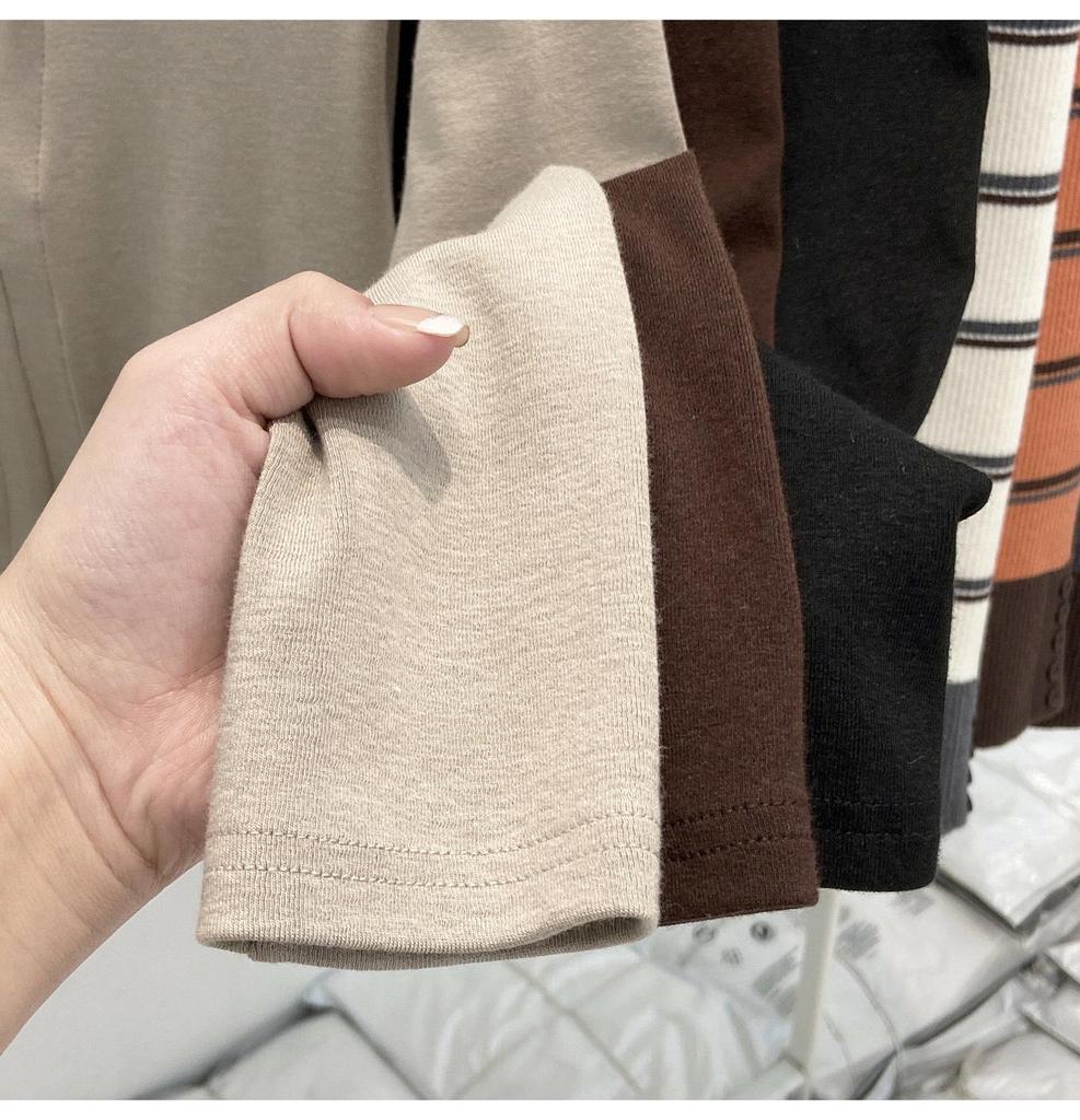 American Style Slim Fit Long Sleeve Women's Brushed T-shirt with Zippered Half-Open Collar for Autumn/Winter.