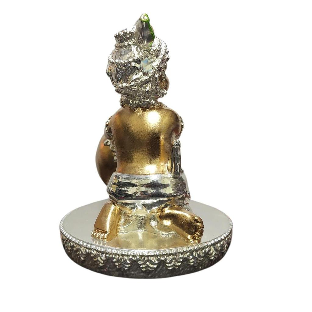 Makhan Krishna Idol Silver with Gold Antique Detailing, Ideal for Home Decor, Mandir, Puja Room | Makhan Chord | Laddu Gopal (4x3)